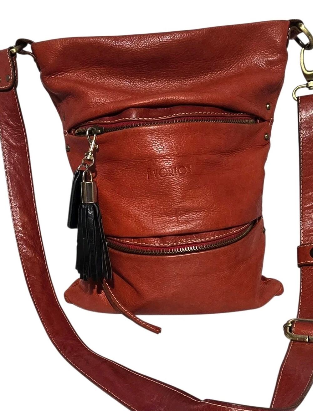 Avorio Genuine Leather Made Italy Crossbody Bag Burnt Orange Rust Tassel